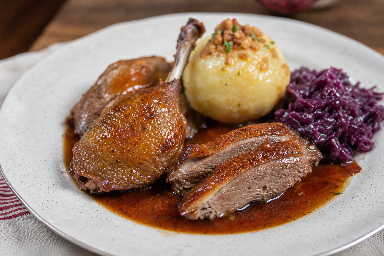 Bayerische Ente mit Blaukraut und Kartoffelknödeln - zdjęcie 3