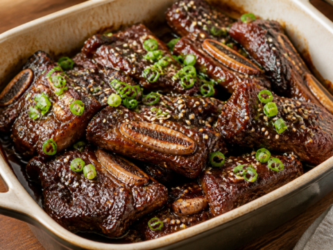 Wolno pieczone galbi z wołowych żeberek w marynacie z gruszki i gochujang - zdjęcie 1